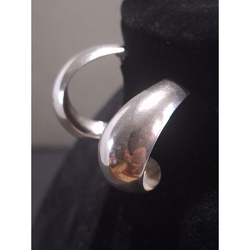 925 Sterling Silver Modernist Crescent Half Hoop Earrings Large Statement Pair - Picture 2 of 5